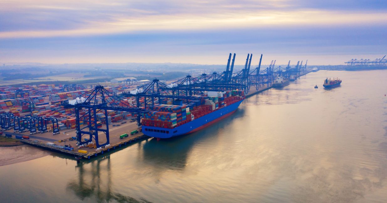 Aerial,Photograph,Of,Felixstowe,Container,Port,In,The,Early,Morning