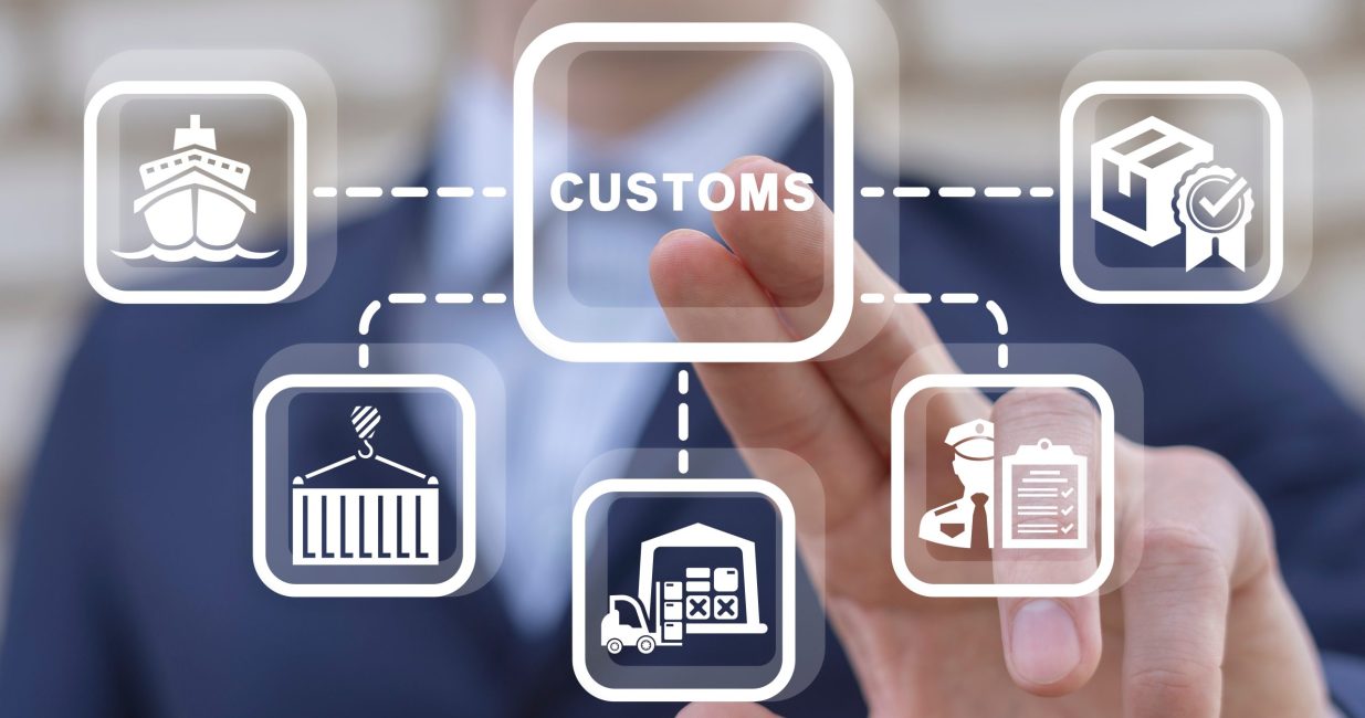 Man,Using,Virtual,Touch,Screen,Presses,Word:,Customs.,Concept,Of