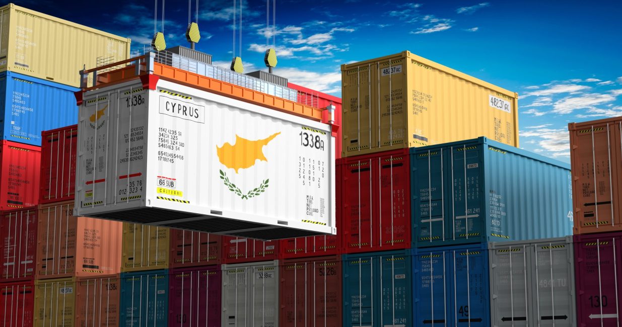 Freight,Shipping,Container,With,Flag,Of,Cyprus,On,Crane,Hook