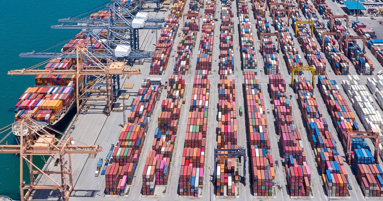 Panorama,View,Of,International,Containers,Cargo,Ship,At,Industrial,Import-export