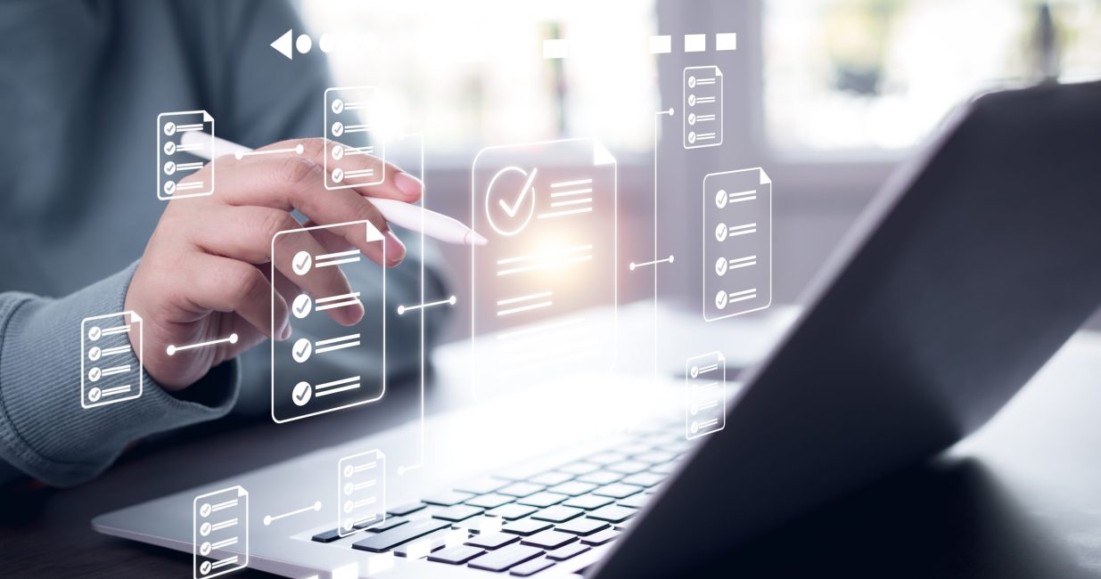 Online,Survey,Filling,Out,And,Digital,Form,Checklist,By,Laptop